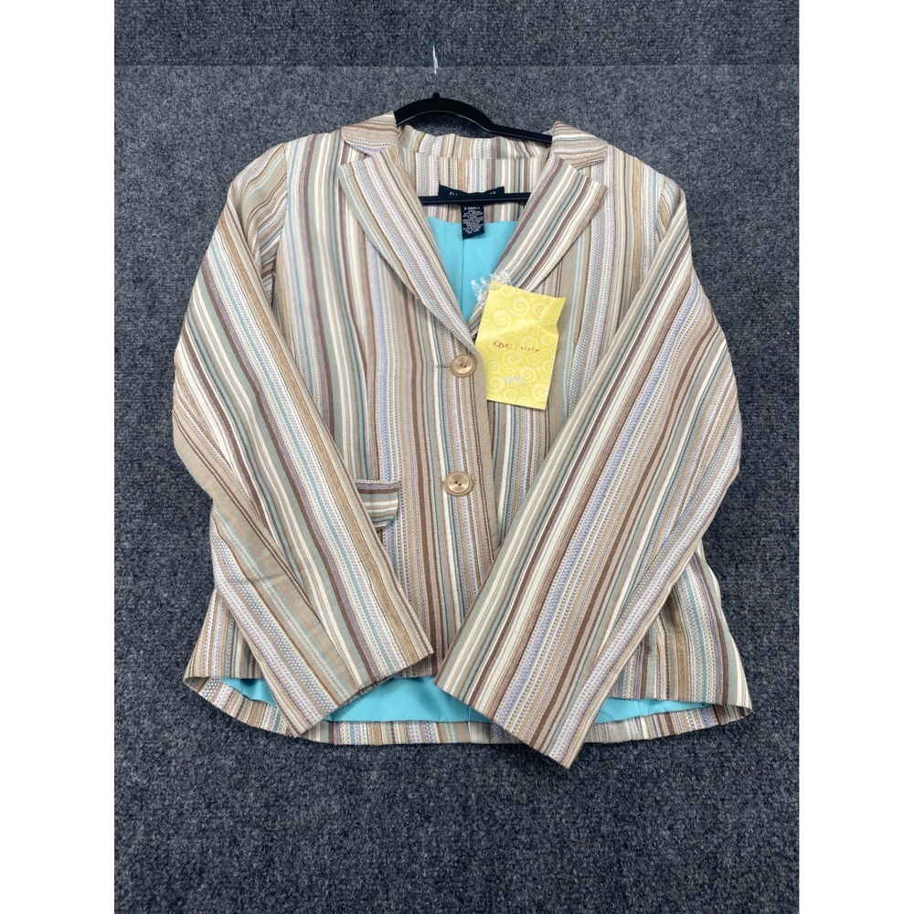 Denim & Co Striped Blazer Jacket Womens XS Brown Blue Multi Color Lined NWT